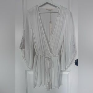 White Wrap Romper with Lace Sleeves